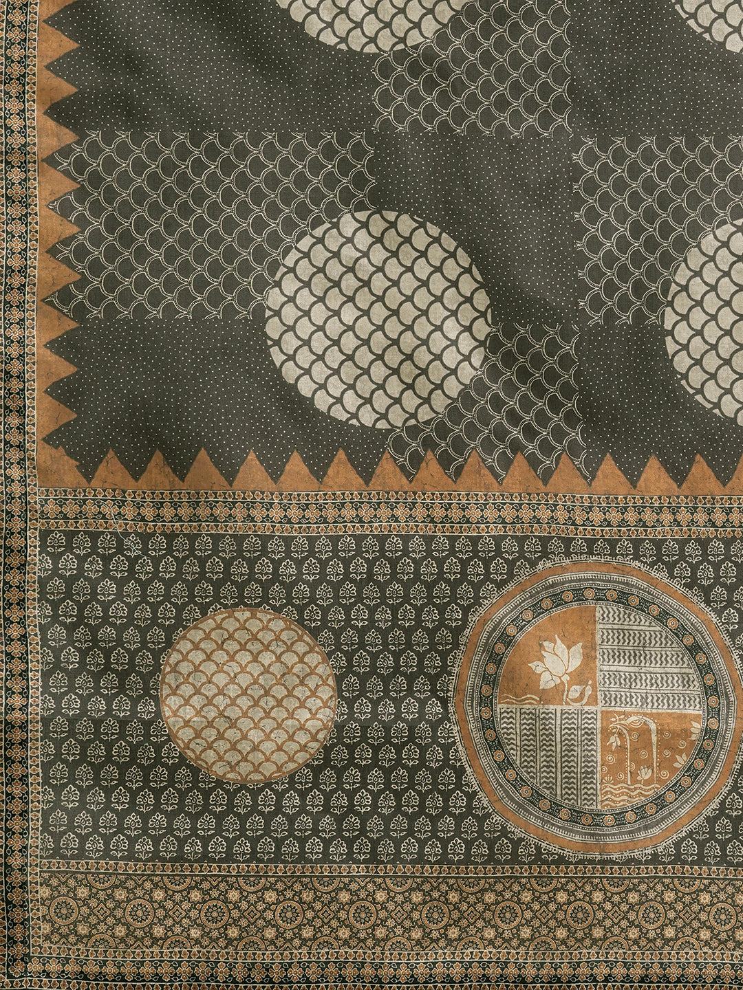 A-Line embroidered silk blend three piece set with an printed dupatta and lined palazzo.