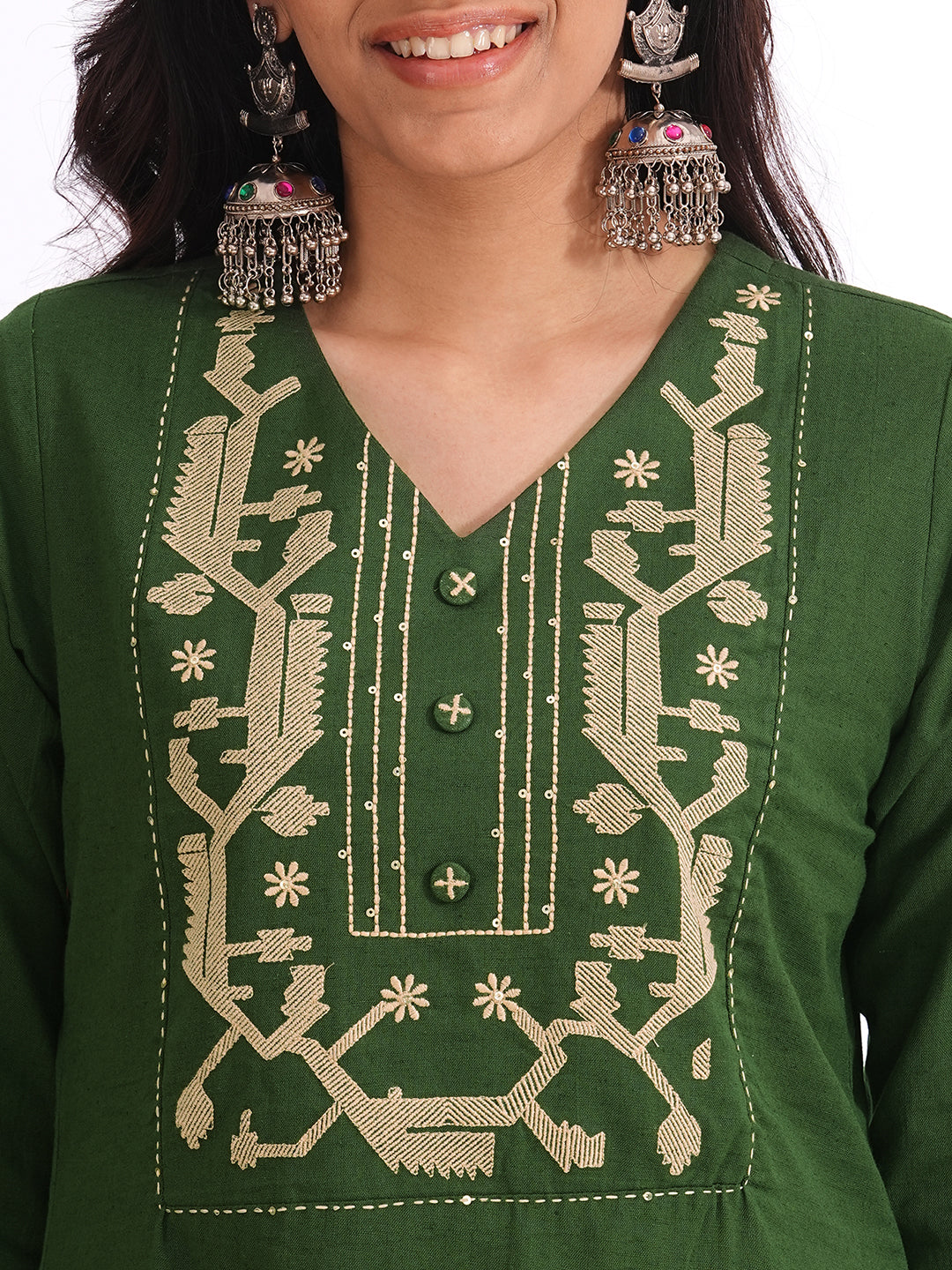 3-piece a-line embroidered suit set with matching straight pants, and a coordinating dupatta.(Green)