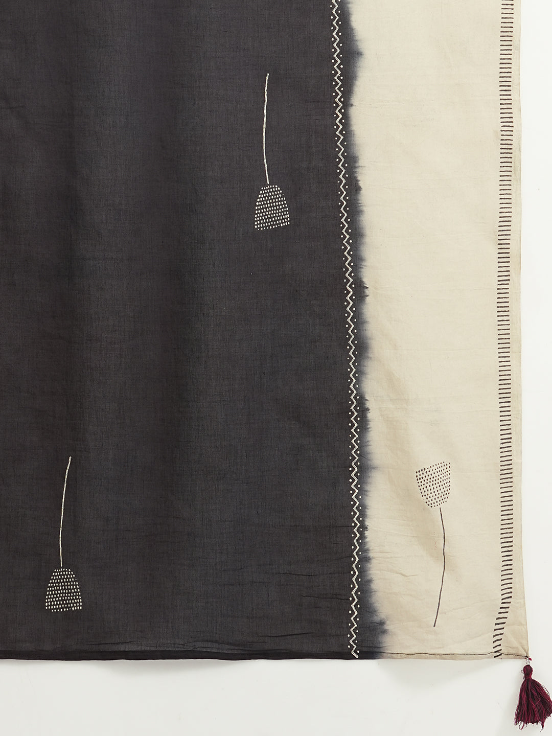 A-line printed suit set paired with a solid bottom and block printed mal dupatta.