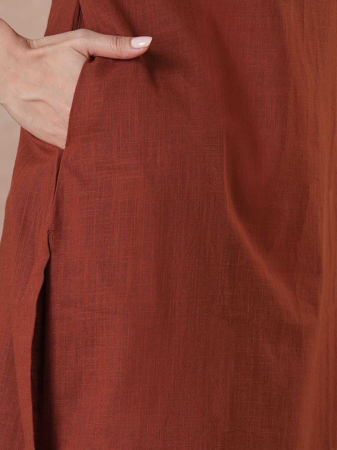 Rust Bagru Printed Yoke Kurta Set with Dual-Tone Dupatta.