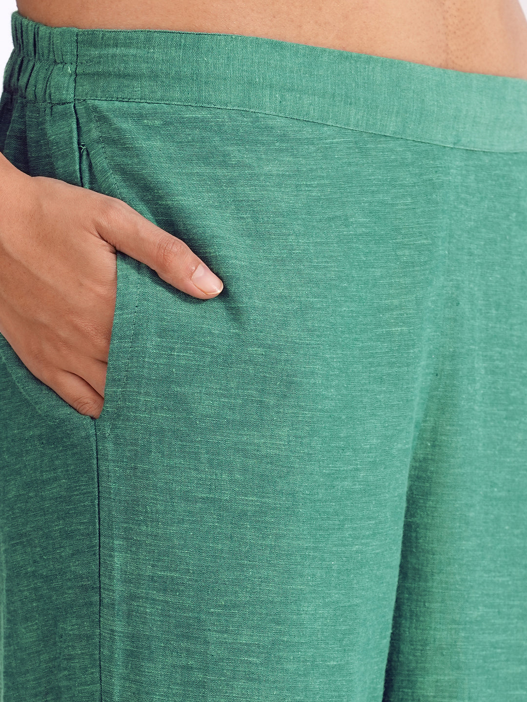 straight fit cotton embroidered suit set with a screen printed dupatta & self bottom.