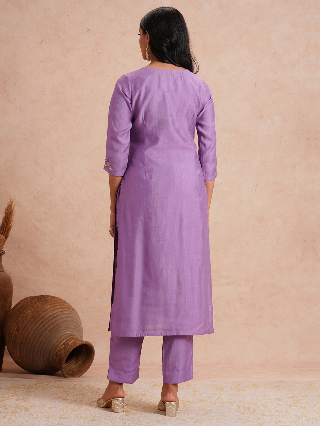 Party Edit- Straight fit kurta in art silk fabric with shaded embroidery on the A zone and sleeve.