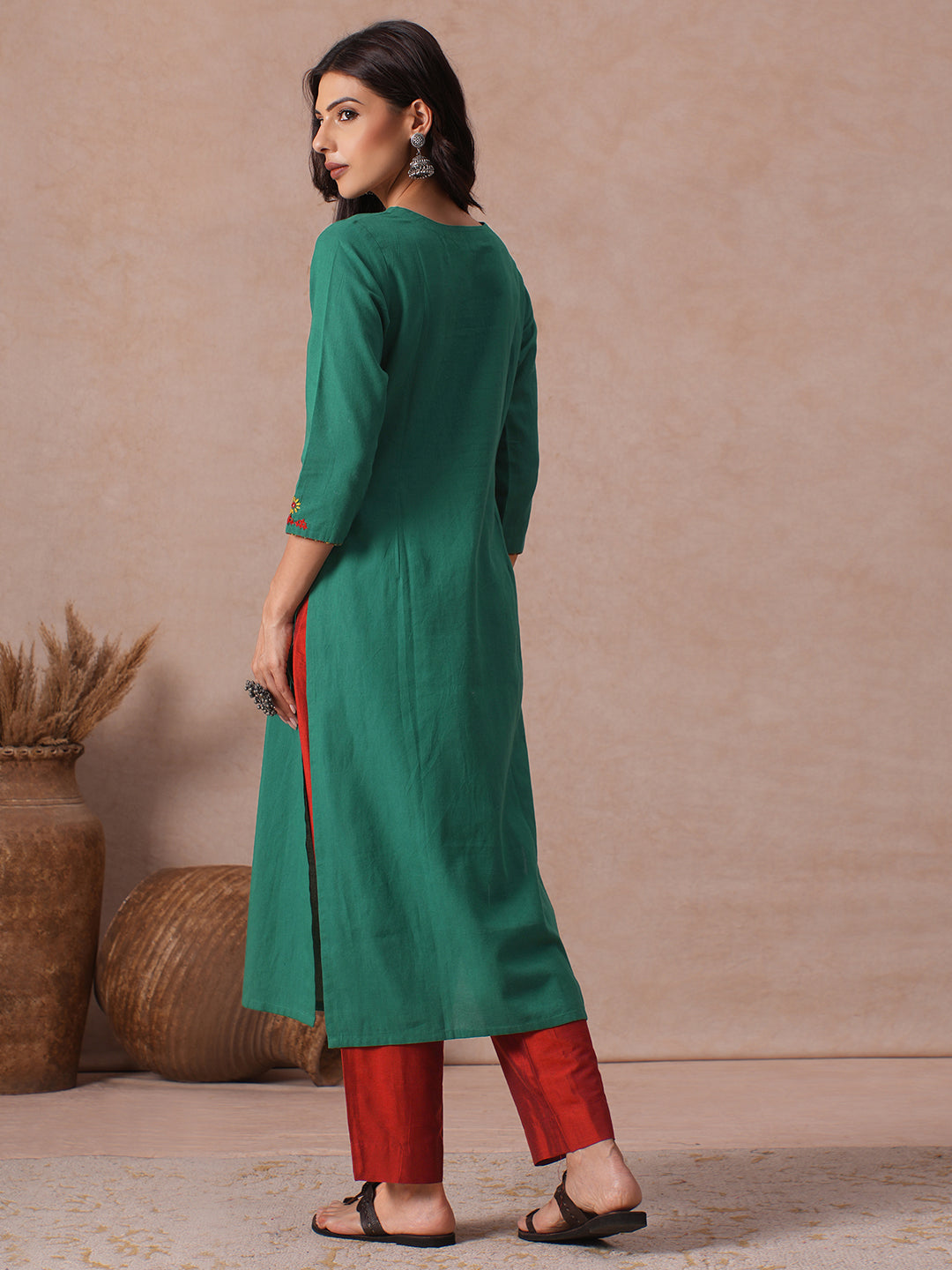 Straight Fit Cotton Khadi Kurta with Rabari-Inspired Hand Embroidery Work.