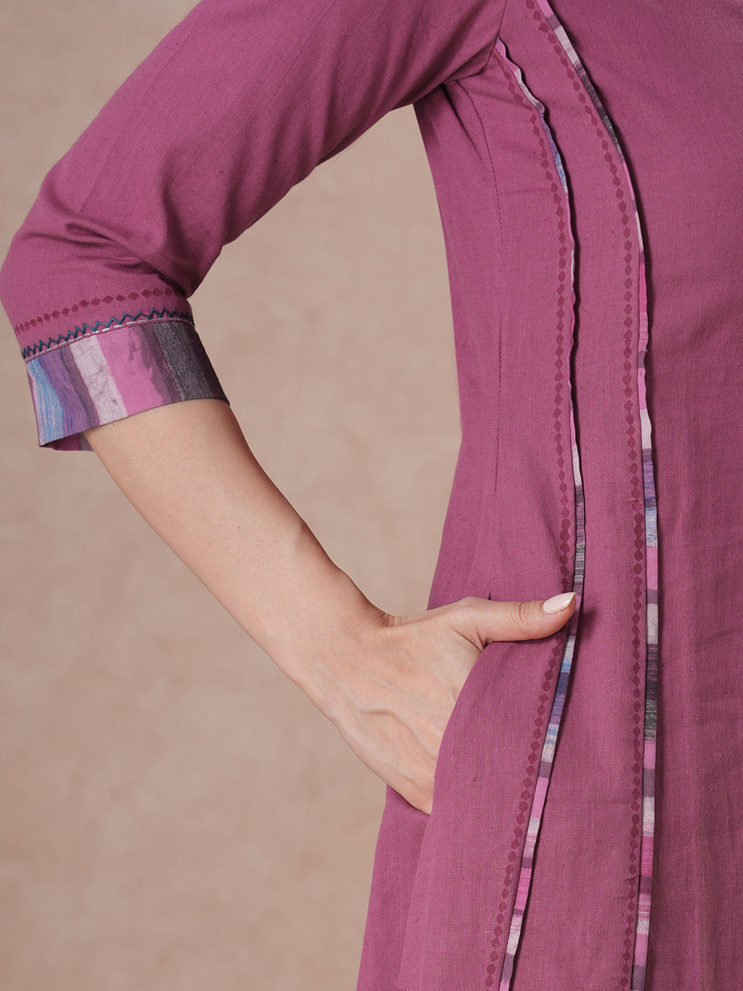 Elegant Cotton Solid A-Line Kurta with Contrast Panel on Neckline
