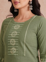 Straight fit kurta with block printed yoke and sleeves.