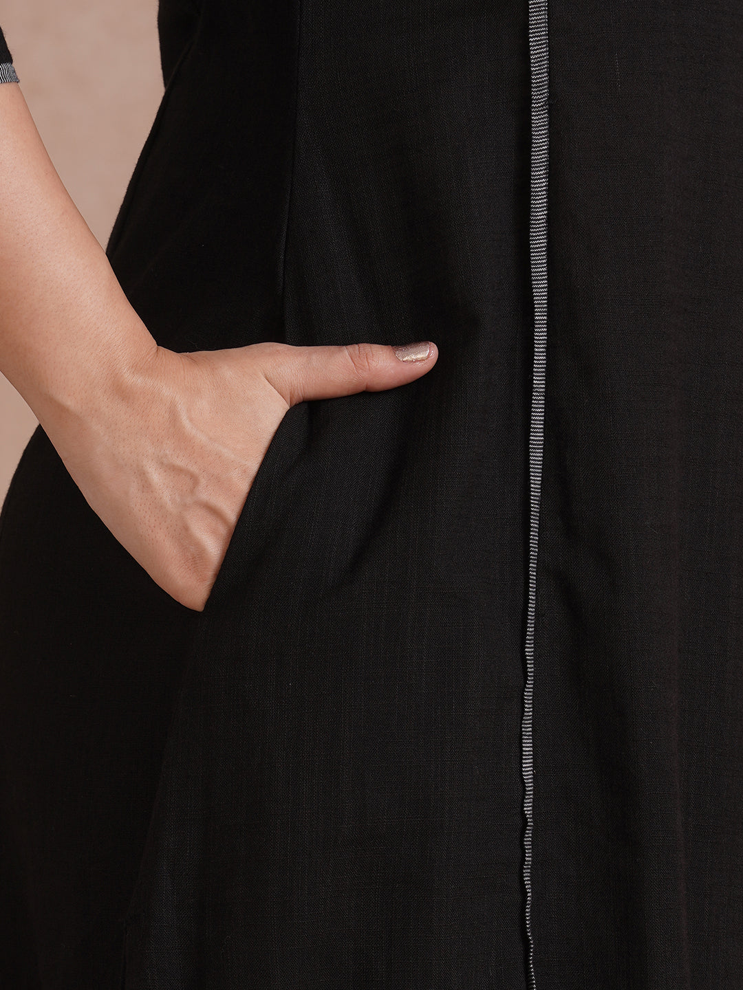 A-line shoulder princess kurta with machine applique on front and sleeves.