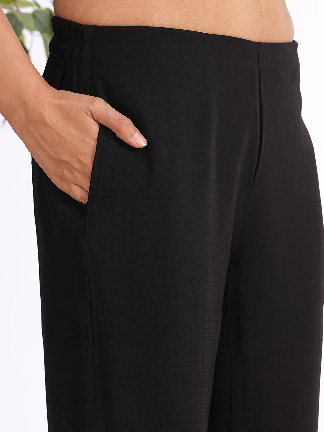 A-line embroidered silk blend kurta set paired with lined palazzo