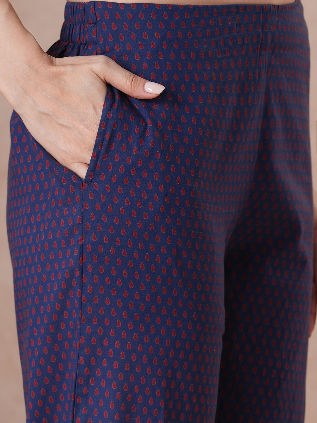 Red abstract printed A-Line Kurta Palazzo Set.