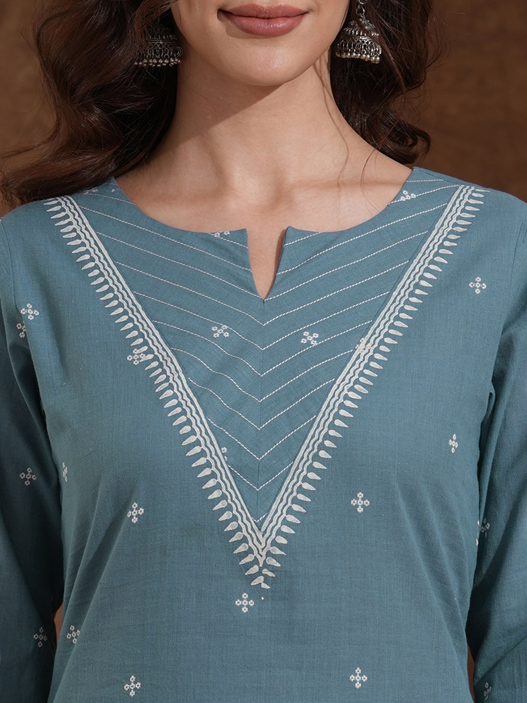 Straight fit kurta pant set in cotton dobby fabric with hand block print.