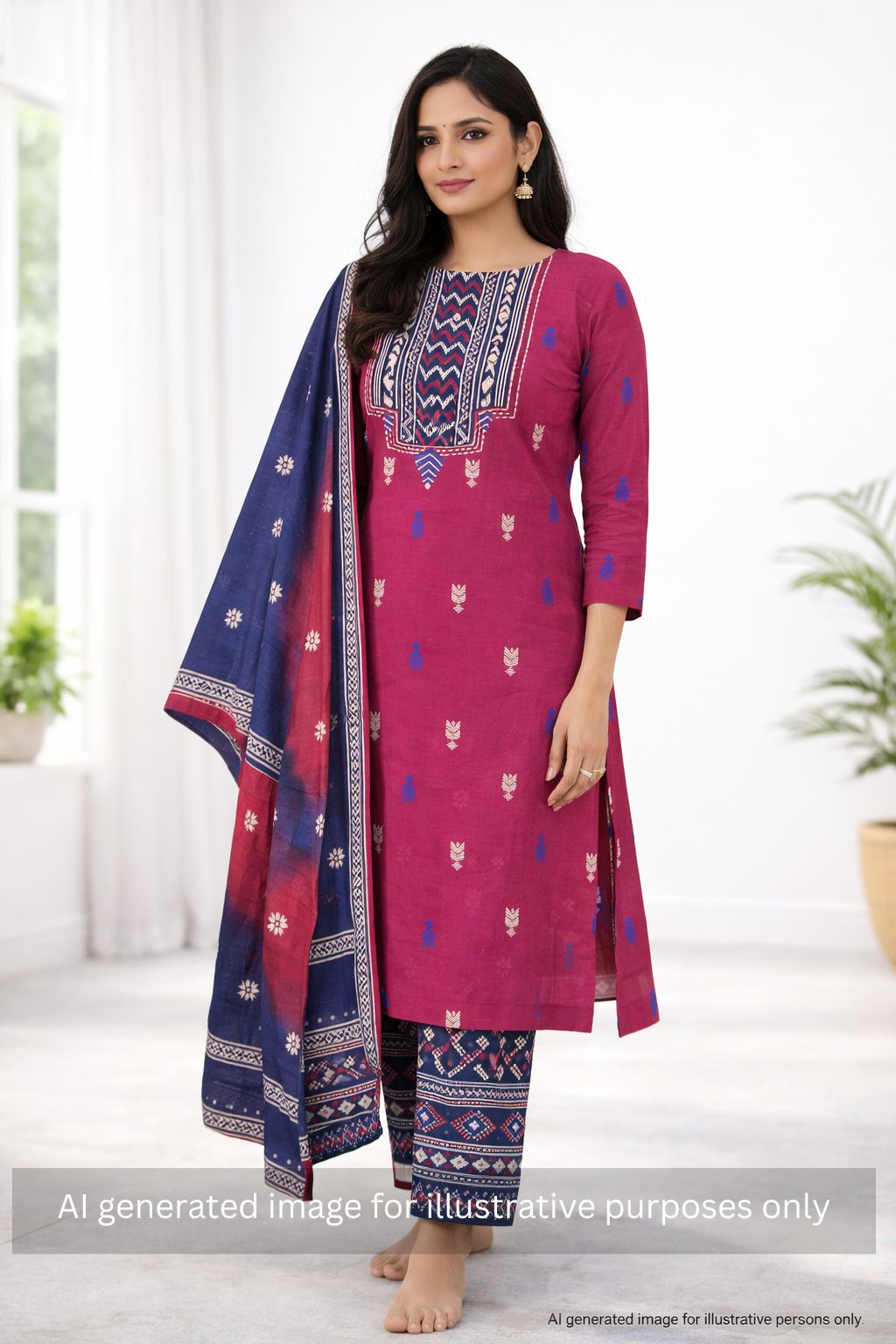 3-piece unstitched suit set featuring a butti-printed kurta with coordinated yoke detailing.