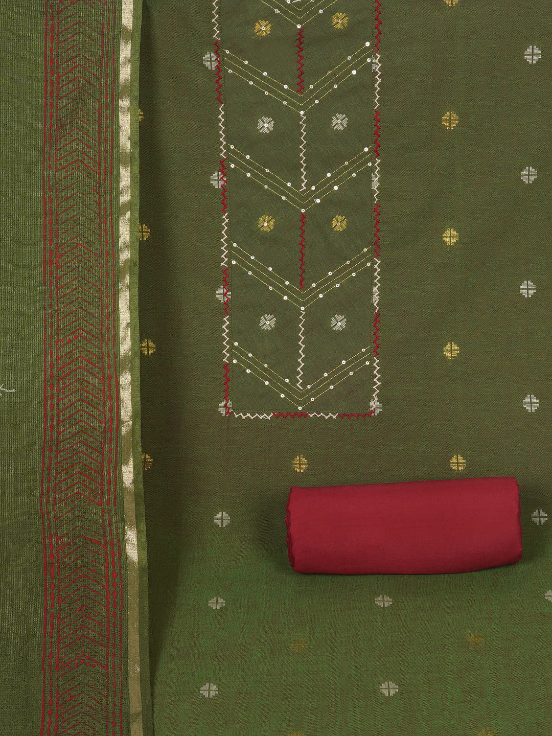3-piece unstitched suit crafted in handloom cross-colored fabric, featuring a textured kurta.