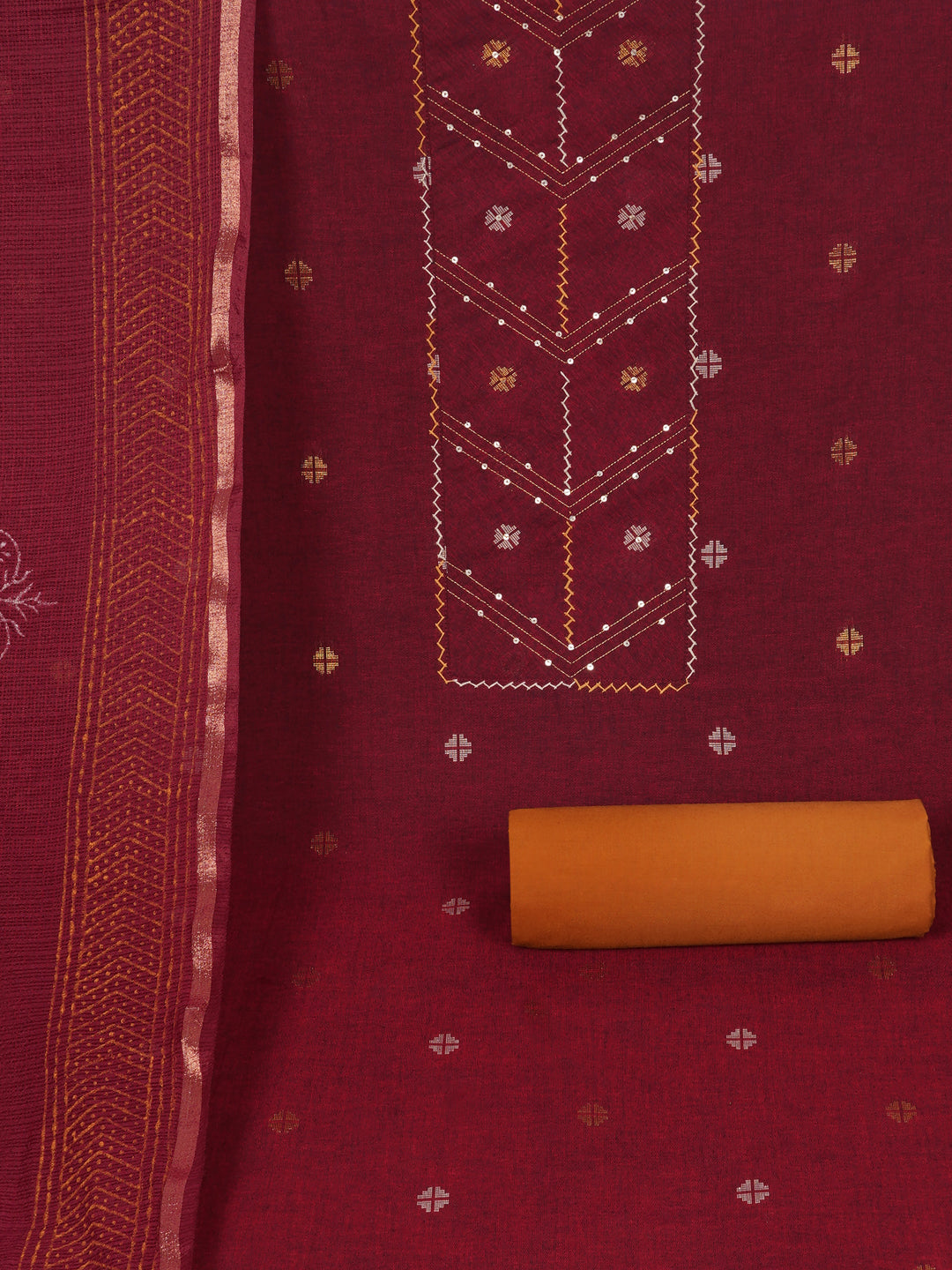 3-piece unstitched suit crafted in handloom cross-colored fabric, featuring a textured kurta.