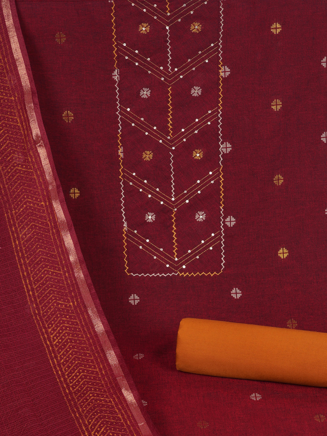 3-piece unstitched suit crafted in handloom cross-colored fabric, featuring a textured kurta.