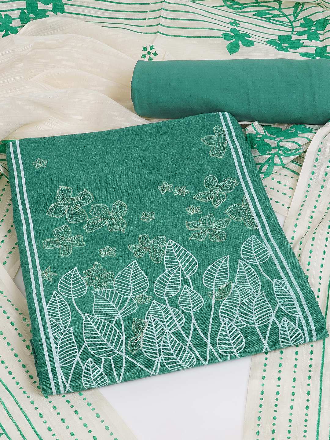 A 3-piece kurta set featuring a solid kurta with a block-printed yoke highlighted with delicate embroidery.(Blue)