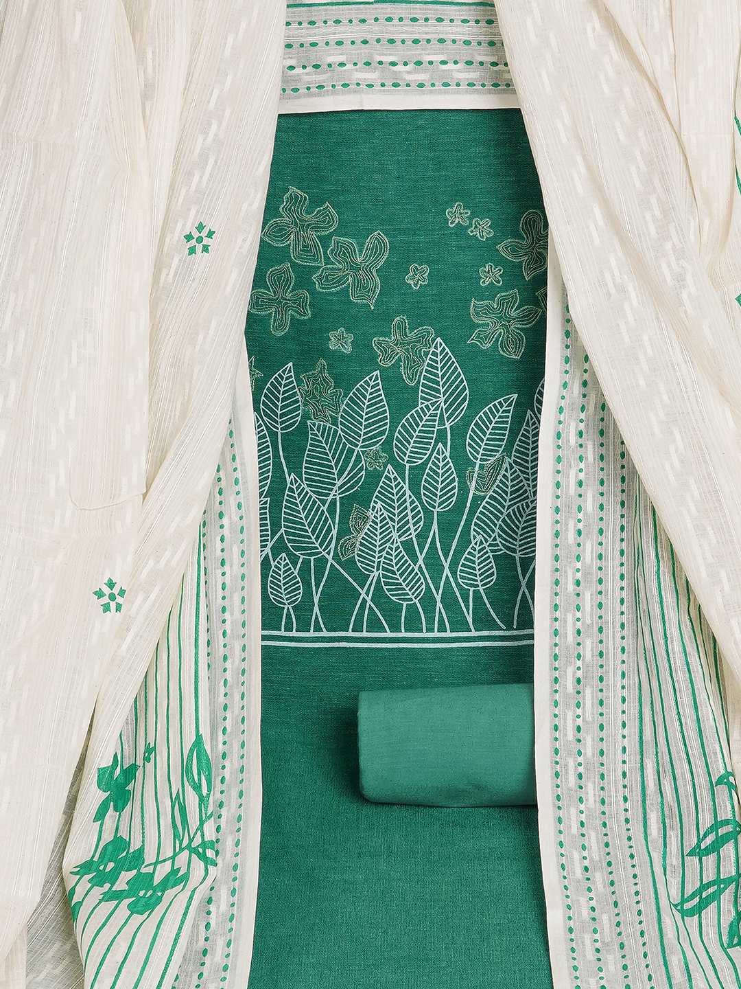 A 3-piece kurta set featuring a solid kurta with a block-printed yoke highlighted with delicate embroidery.(Blue)