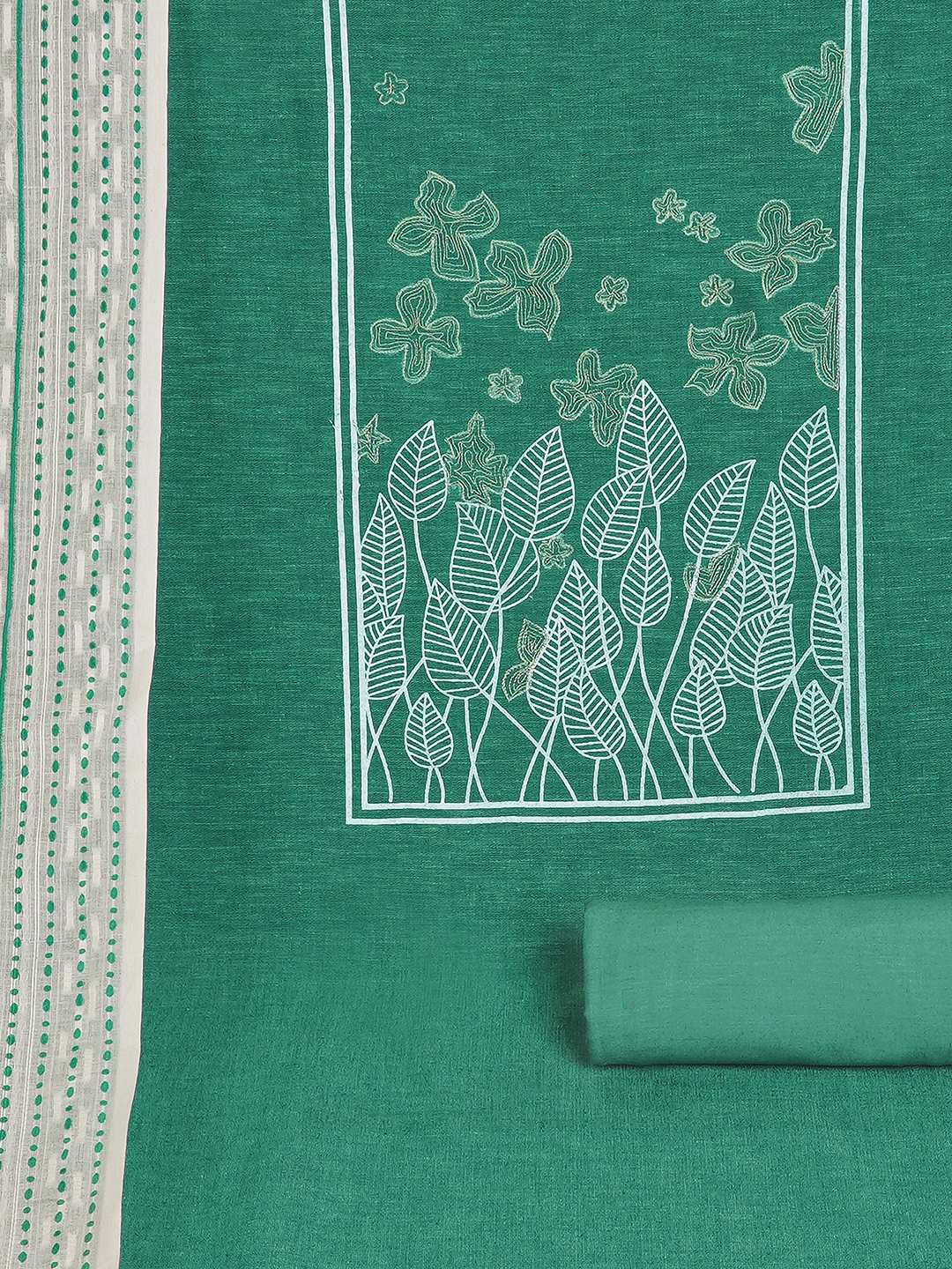 A 3-piece kurta set featuring a solid kurta with a block-printed yoke highlighted with delicate embroidery.(Blue)