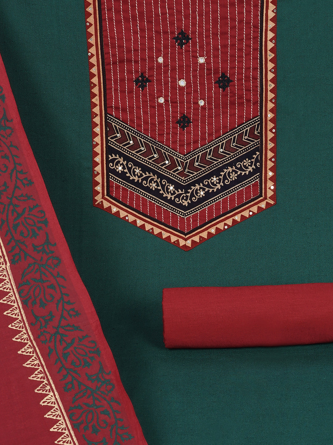 Cotton flex unstitched suit set, crafted with delicate handwork and refined stitch-line detailing.