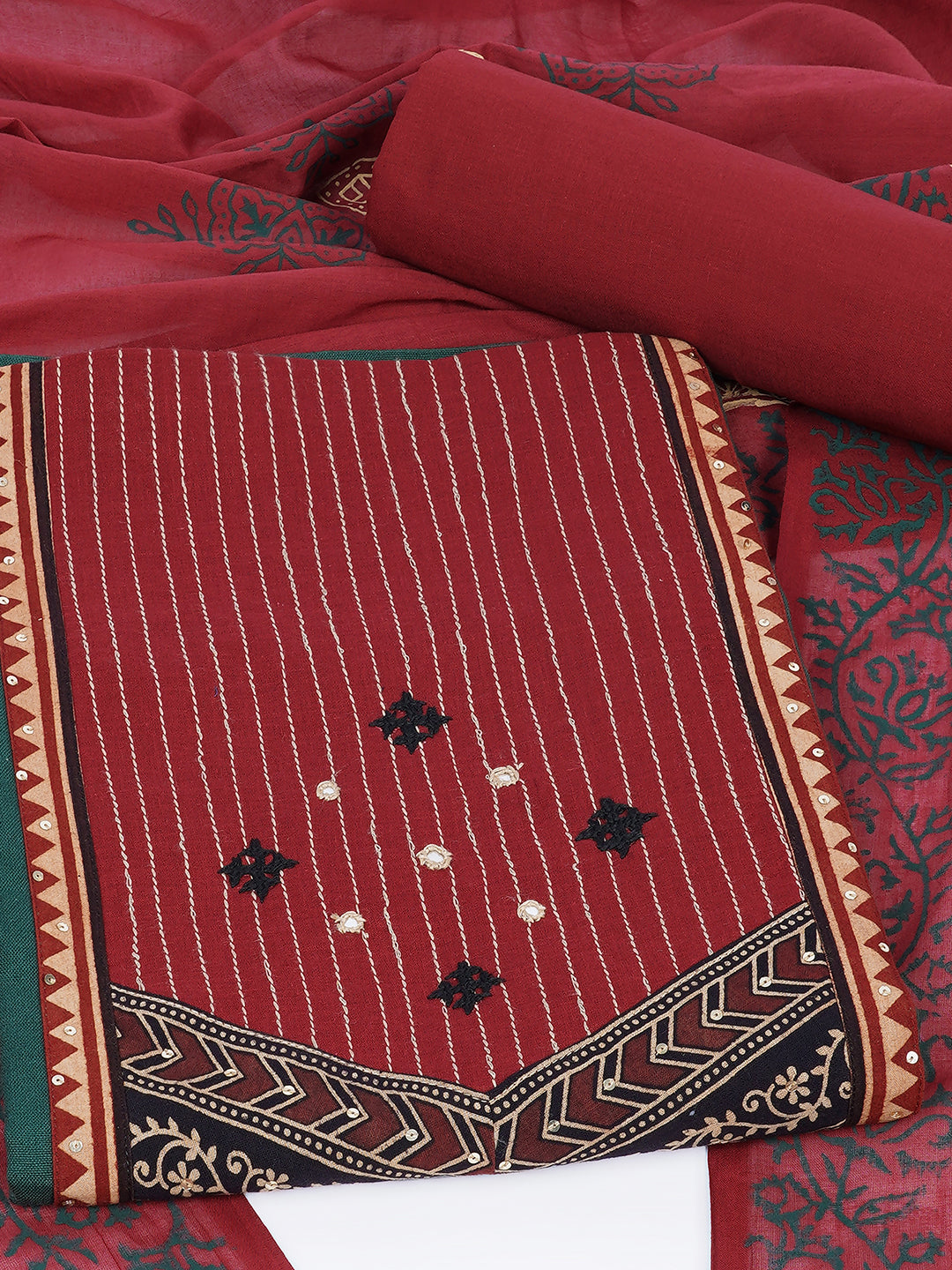 Cotton flex unstitched suit set, crafted with delicate handwork and refined stitch-line detailing.