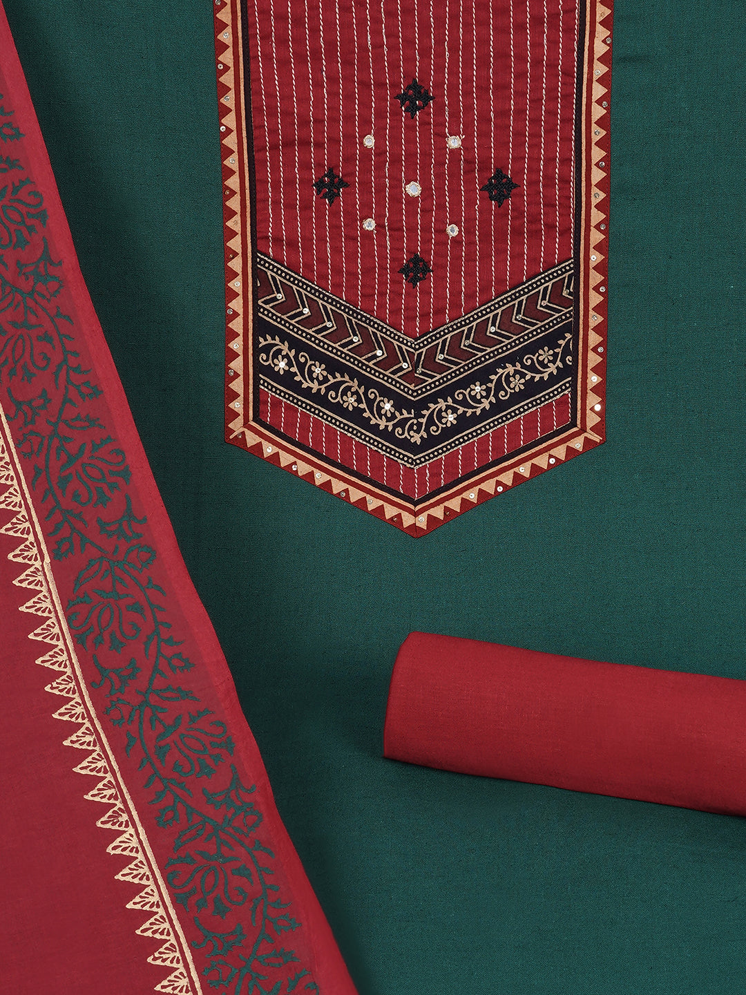 Cotton flex unstitched suit set, crafted with delicate handwork and refined stitch-line detailing.