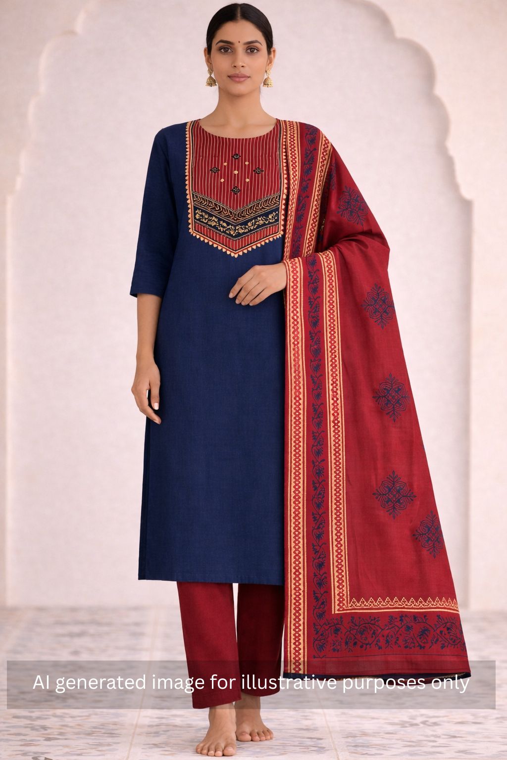 Cotton flex unstitched suit set, crafted with delicate handwork and refined stitch-line detailing.