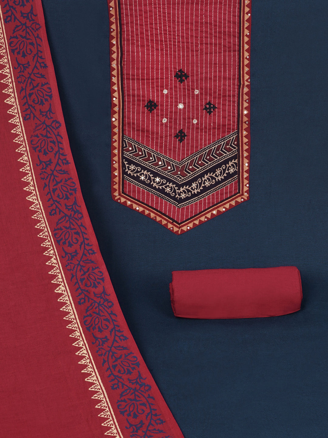 Cotton flex unstitched suit set, crafted with delicate handwork and refined stitch-line detailing.