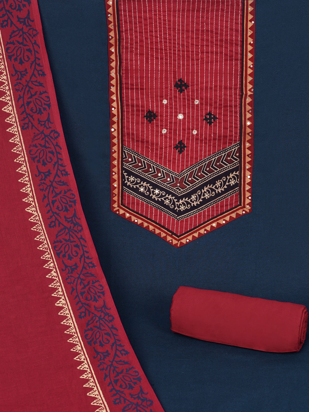 Cotton flex unstitched suit set, crafted with delicate handwork and refined stitch-line detailing.