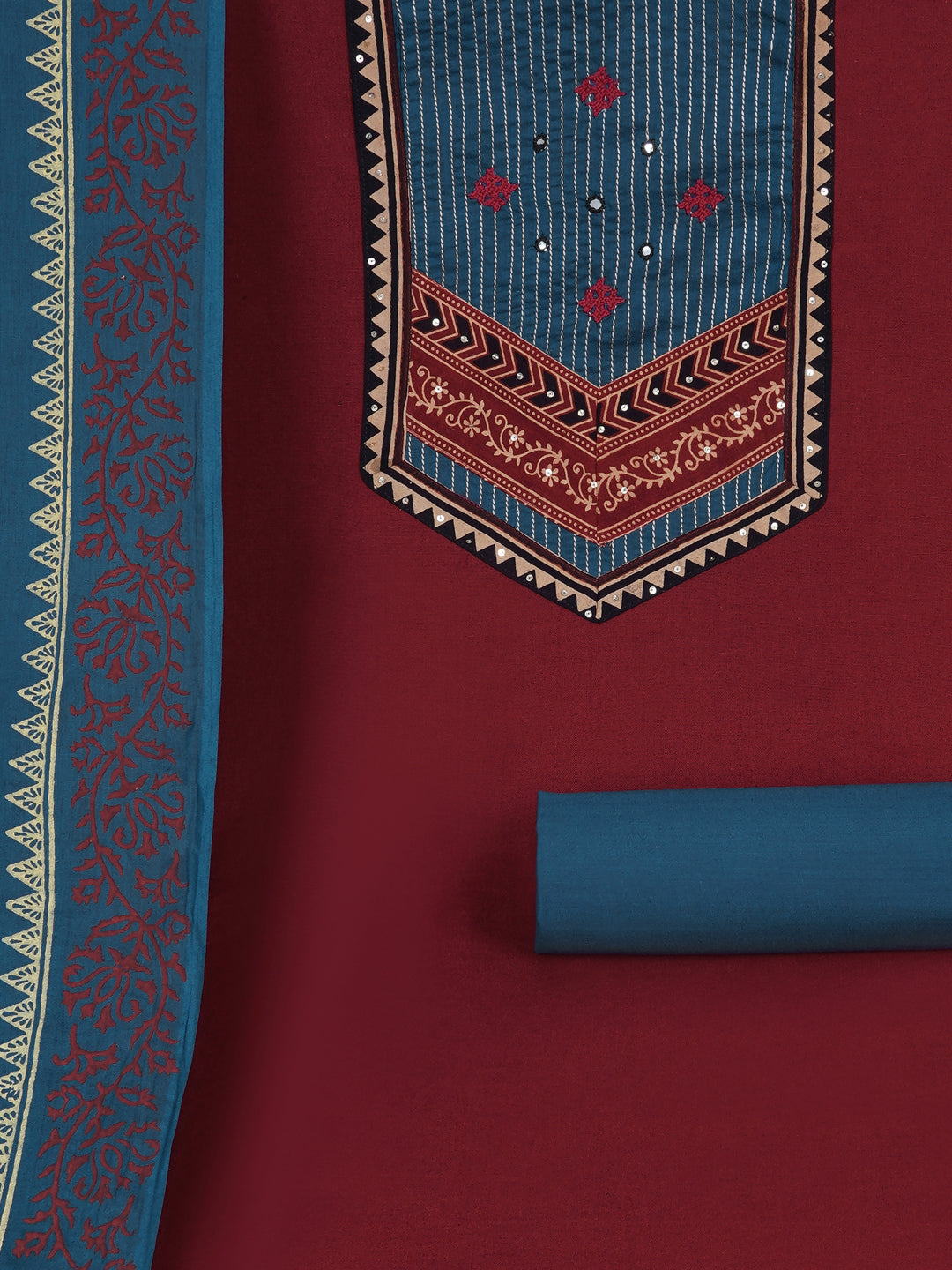 Cotton flex unstitched suit set, crafted with delicate handwork and refined stitch-line detailing.