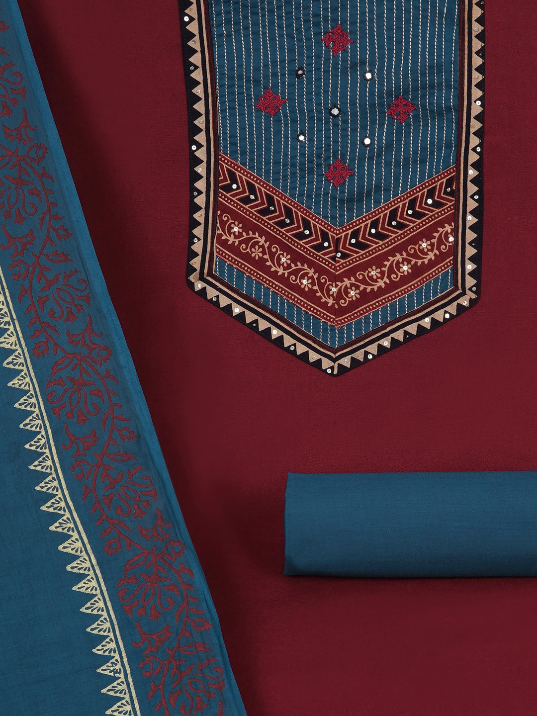 Cotton flex unstitched suit set, crafted with delicate handwork and refined stitch-line detailing.