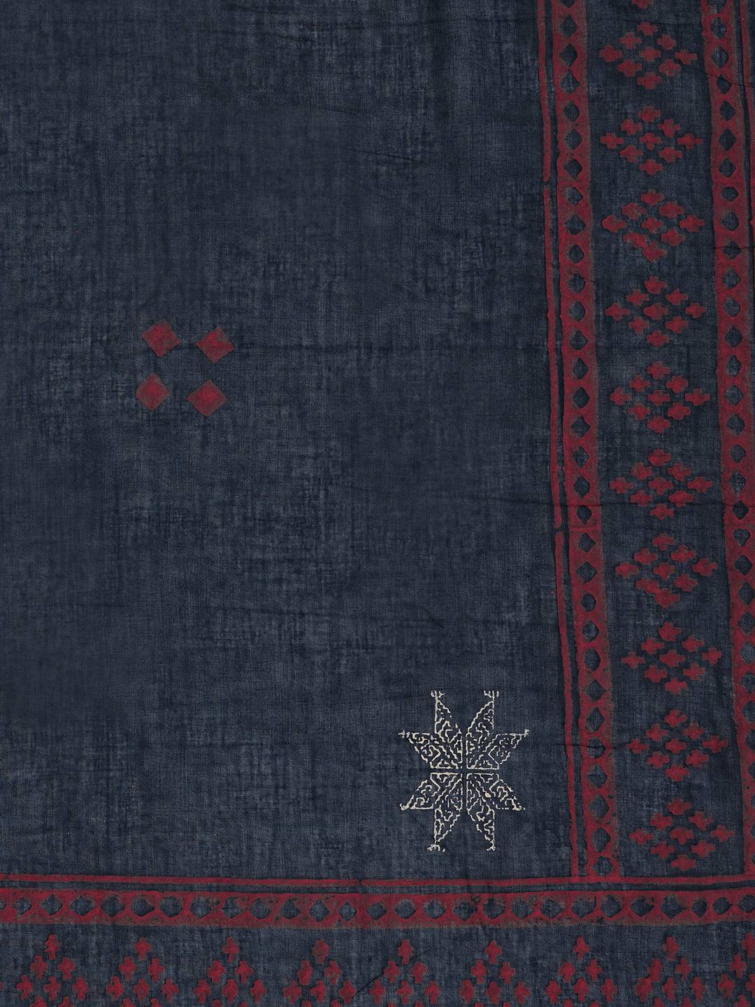 Unstitched Cotton Cutwork Embroidered 3-Piece Suit Set with Printed Bottom and Dupatta.(Navy)