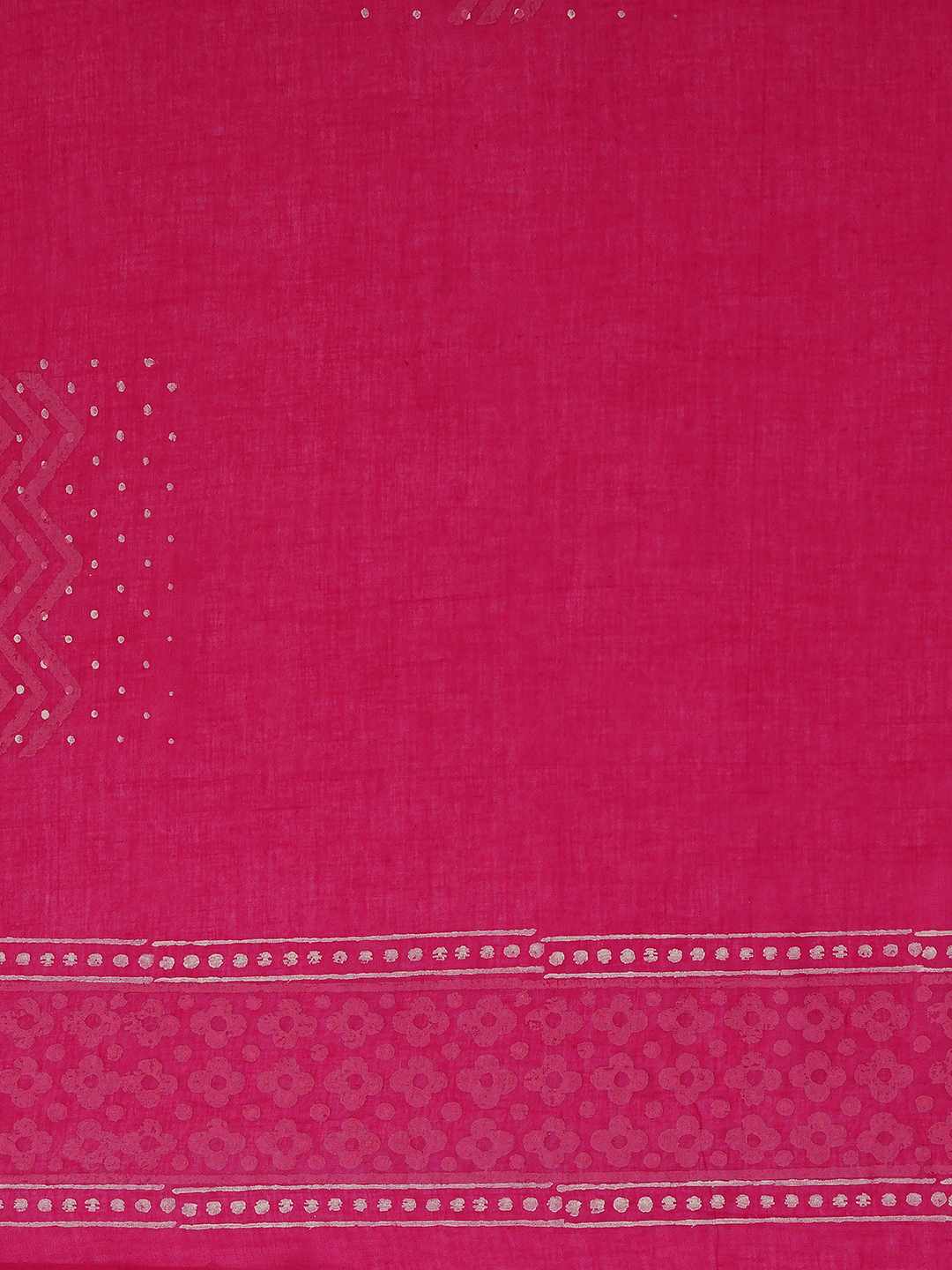 Unstitched Cotton Dress Material with Floral Embroidery, Printed Dupatta & Plain Bottom.(Pink)