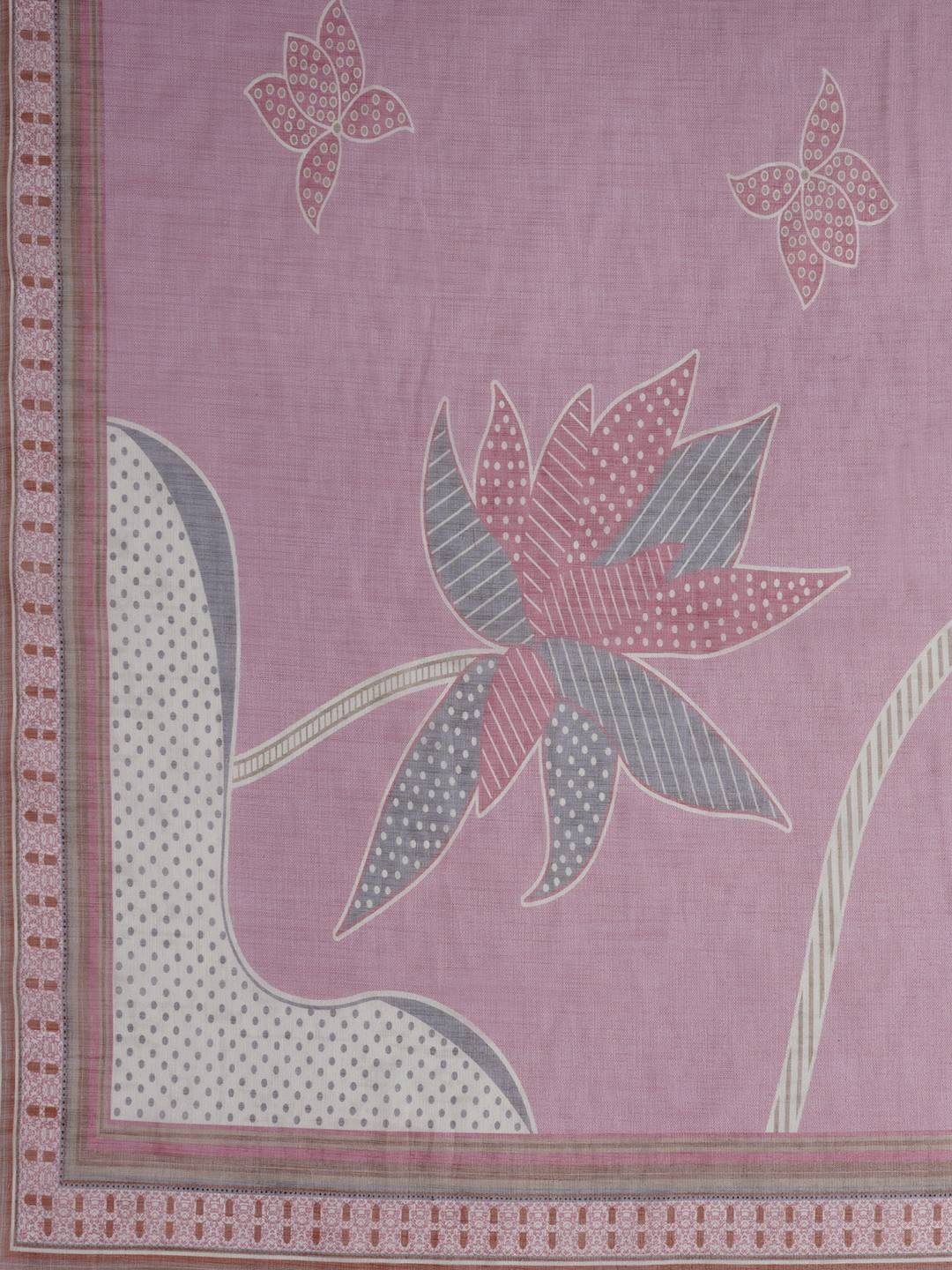 Cotton Dress Material with Mirror Work Yoke, Plain Bottom and Floral Print Dupatta.(Pink)