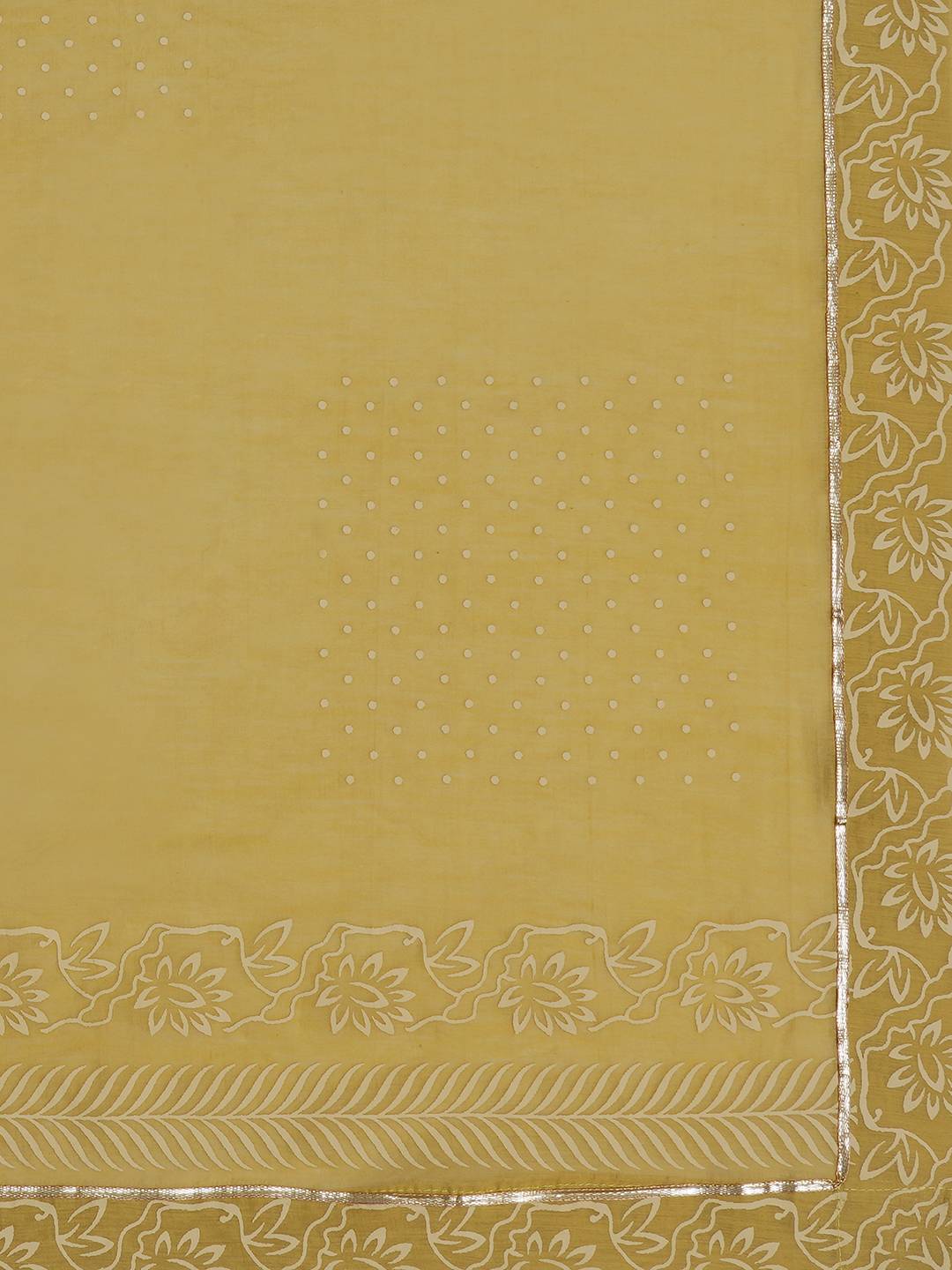 Chanderi Unstitched 3-Piece Suit Set with Lace Work, Printed Palazzo and Dupatta.(Mustard)