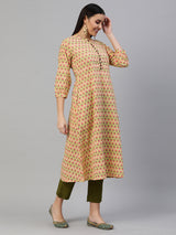 Printed Flared cotton Kurta with puff sleeves