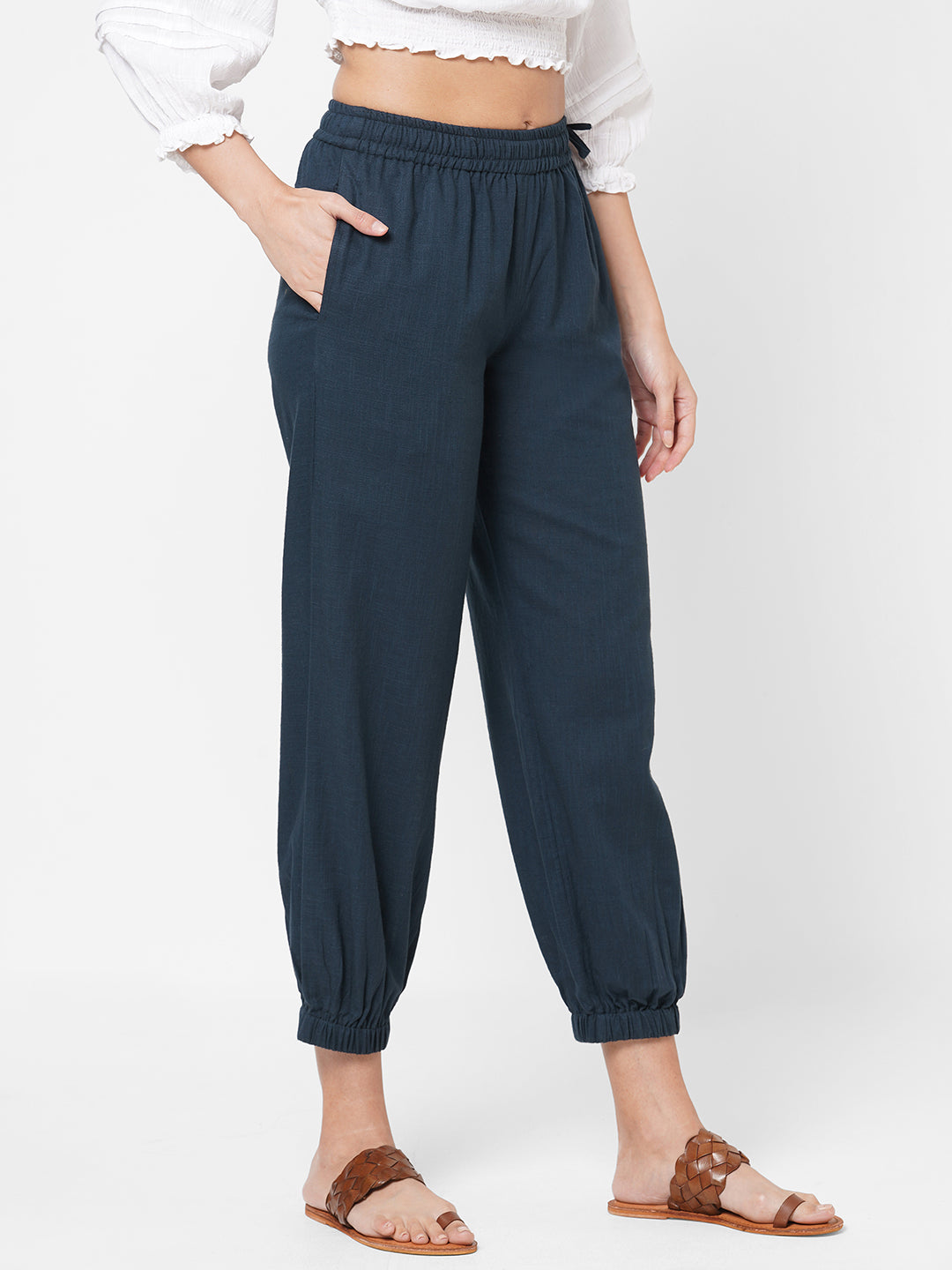 Elasticated Cotton harem pant (Blue)