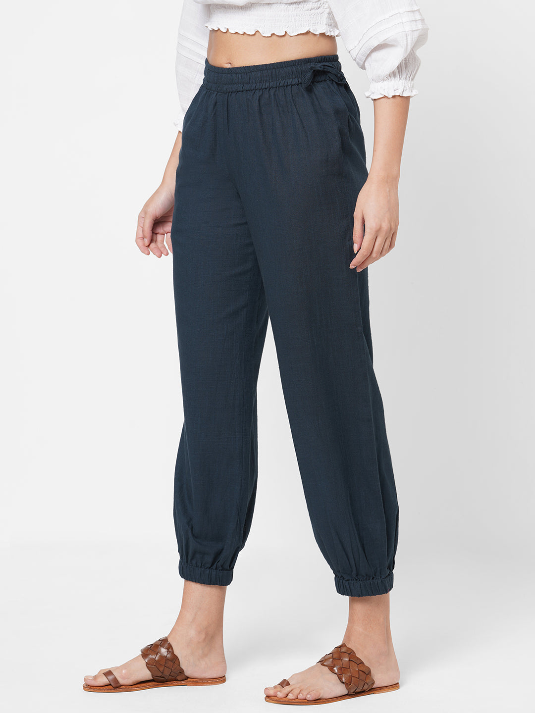 Elasticated Cotton harem pant (Blue)