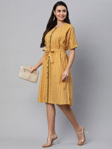 Udaan - Printed kimono sleeves cotton dress with front placket button detailing and belt