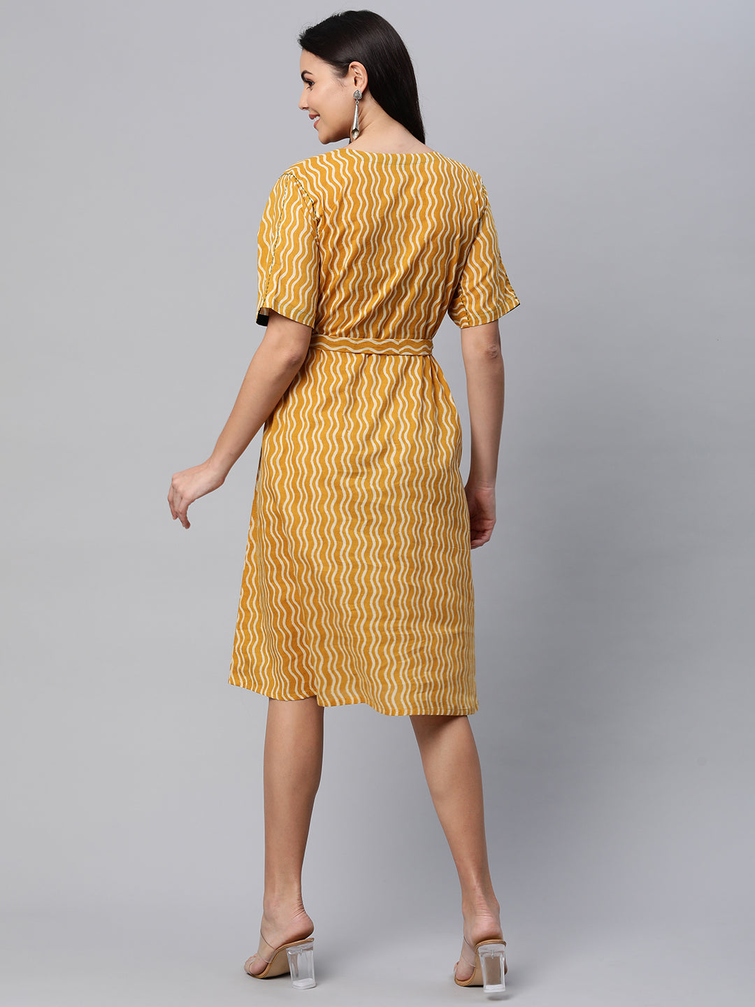 Udaan - Printed kimono sleeves cotton dress with front placket button detailing and belt