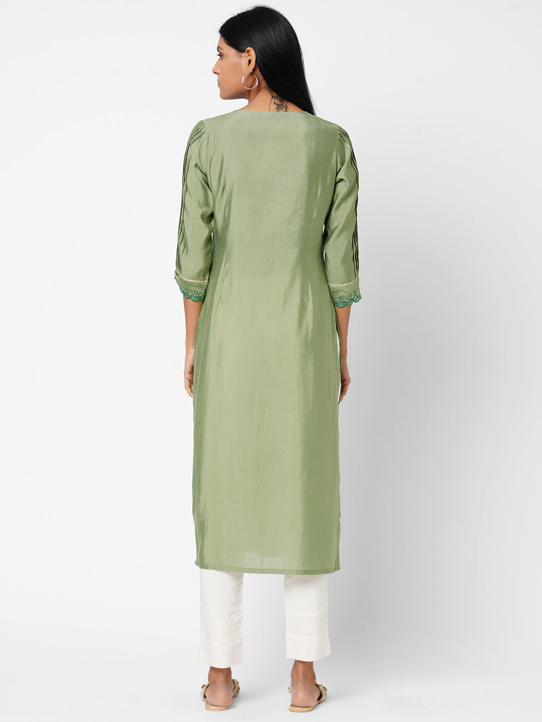 Party Edit- Silk blend pleated straight kurta