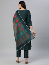 Party Edit- Embroidered silk blend kurta paired with pants and printed dupatta