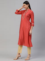 Party Edit- A line stand collared kurta with Dori embroidery work on neck