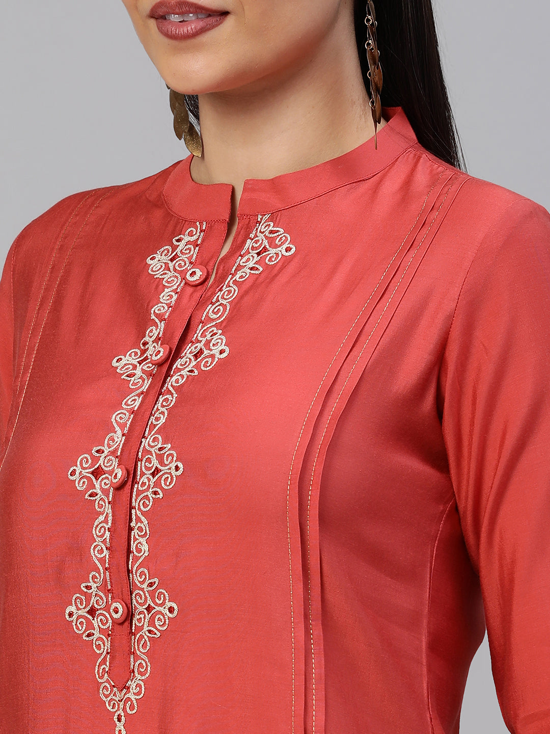 Party Edit- Elegant Silk Blend A-Line Kurta with Stand Collar and Dori Work Neck Detail