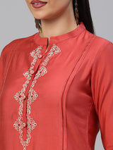 Party Edit- A line stand collared kurta with Dori embroidery work on neck
