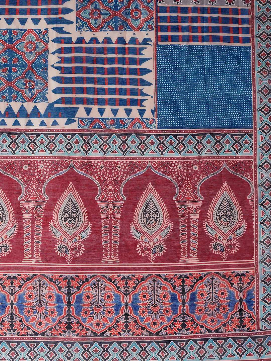 Unstitched 3-Piece Art Silk Suit Set with Embroidered Yoke, Printed Dupatta.(Blue)