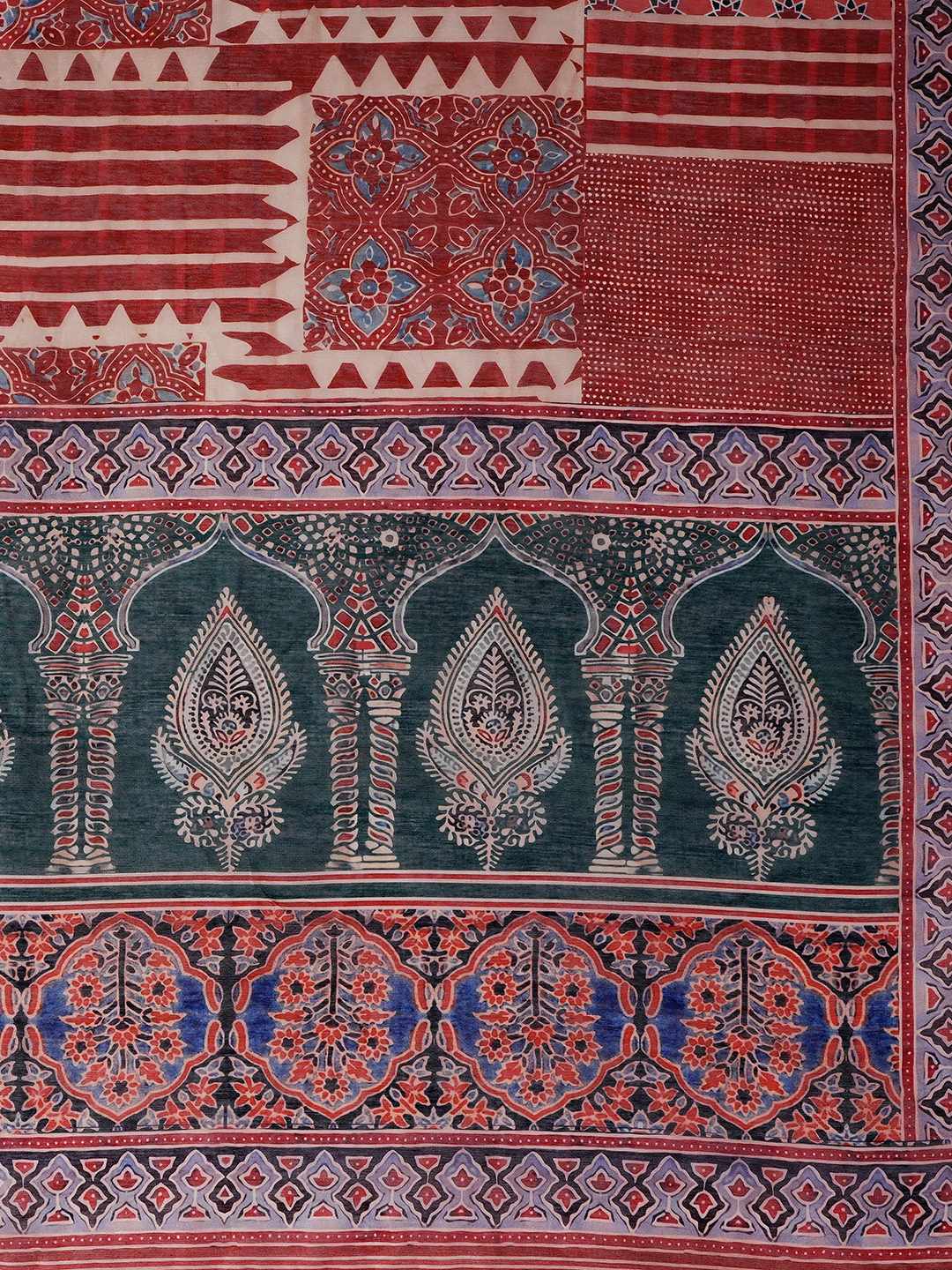 Unstitched 3-Piece Art Silk Suit Set with Embroidered Yoke, Printed Dupatta.(Rust)