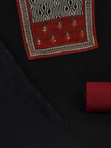 Black Unstitched cotton suit set with mix-match yoke and contrast colour kota dupatta.