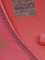 Pink Unstitched suit set with kalamakri yoke paired with double dyed dupatta.