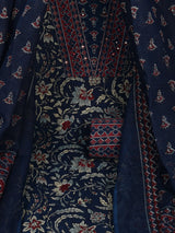 Blue Unstitched traditional block printed suit set paired with kota-doria printed dupatta.