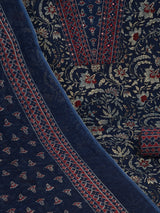 Blue Unstitched traditional block printed suit set paired with kota-doria printed dupatta.