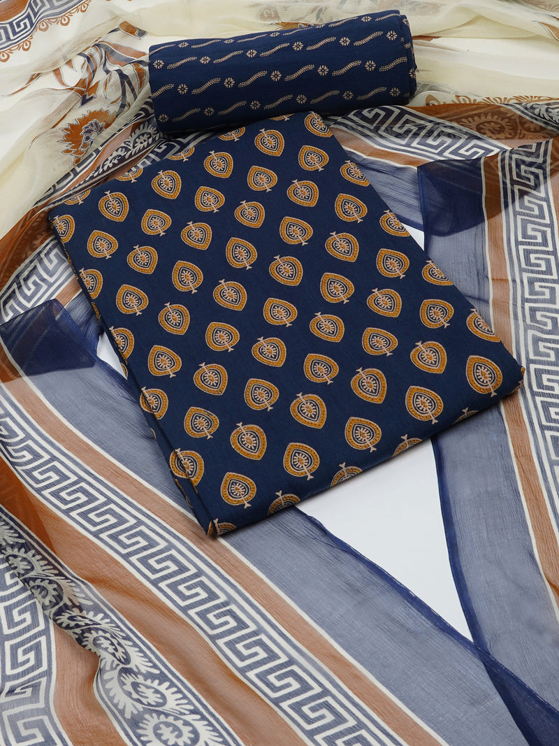 Blue Unstitched printed suits set with co-ordinated with printed dupatta.