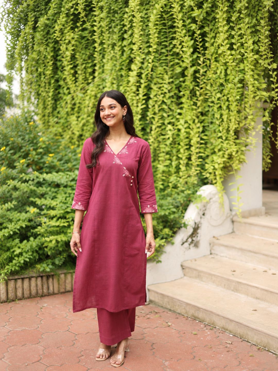 Shoulder Princess Cotton Angarakha Kurta with Cordwork Embroidery.